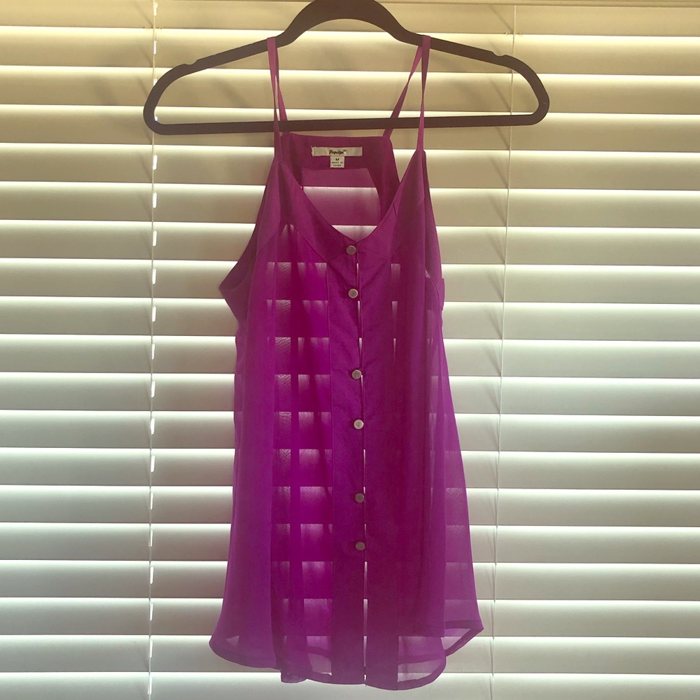 Papaya Purple Sheer Sleeveless Button Up High Low Tunic Blouse Boho M NWOT